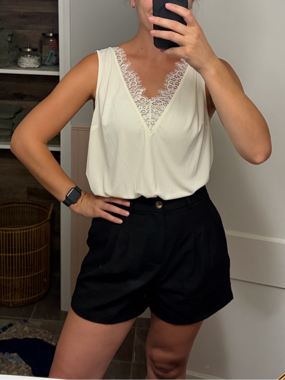 Lace Trim V-Neck Top